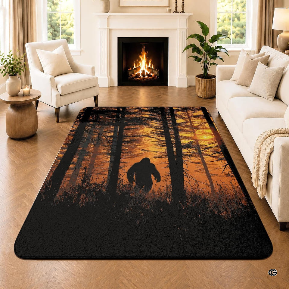 Personalized Bigfoot Area Rug Sasquatch Rug Unique Outdoor Adventure for Home Décor Living Room Bedroom (Bigfoot & Sunset)