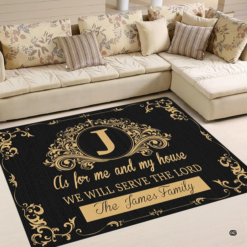 Golden baroque scrollwork and acanthus leaf flourishes over dark black Area Rug