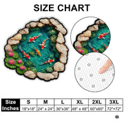Custom Japanese Koi Fish Shaped Area Rug, Personalized 3D Optical Illusion Koi Pond Lotus Non Slip Washable Shaped Floor Mat, Fish Pond Rugs for Bedroom Living Room Decor (1, D3)