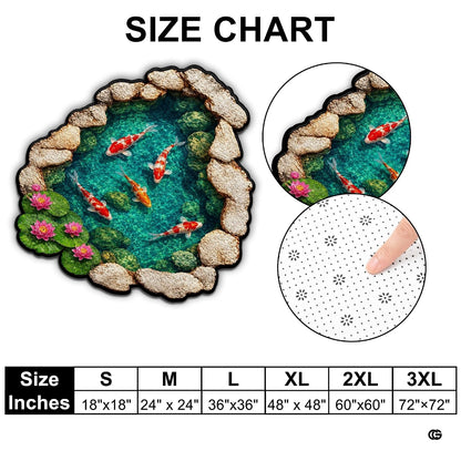 Custom Japanese Koi Fish Shaped Area Rug, Personalized 3D Optical Illusion Koi Pond Lotus Non Slip Washable Shaped Floor Mat, Fish Pond Rugs for Bedroom Living Room Decor (1, D3)