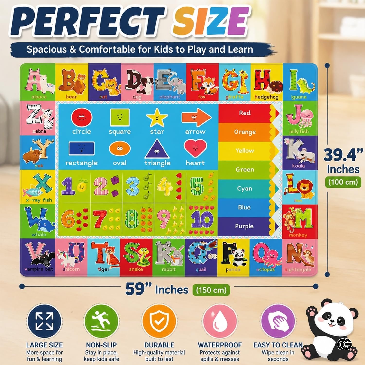 ABC Kids Play Rug with Non Slip Backing and Colorful Pattern - Abc Rug - 3'3" X 4'11" (Rectangular)
