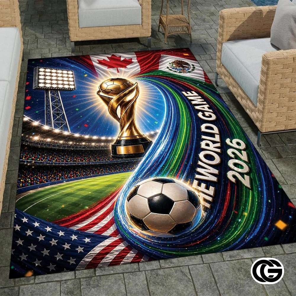 Personalized Soccer Welcome Mat with Family Name and Trophy