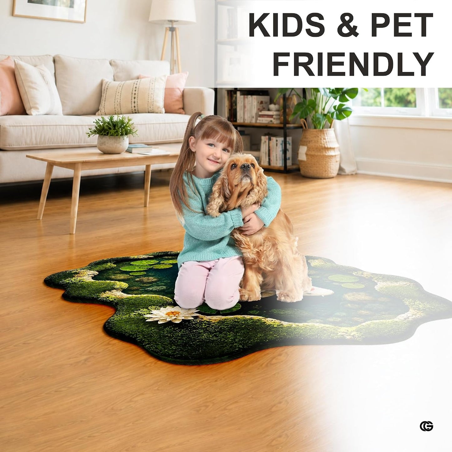 Custom Japanese Koi Fish Shaped Area Rug, Personalized 3D Optical Illusion Koi Pond Lotus Non Slip Washable Shaped Floor Mat, Fish Pond Rugs for Bedroom Living Room Decor (1, D1)