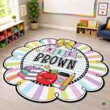 Personalized Composition Notebook Classroom Shaped Rugs for Kids (A02) | Custom Pennant Flag Carpet for Reading Corner, Non-Slip Apple Shape Rug Mat, Classroom Decor, Back To School Gift