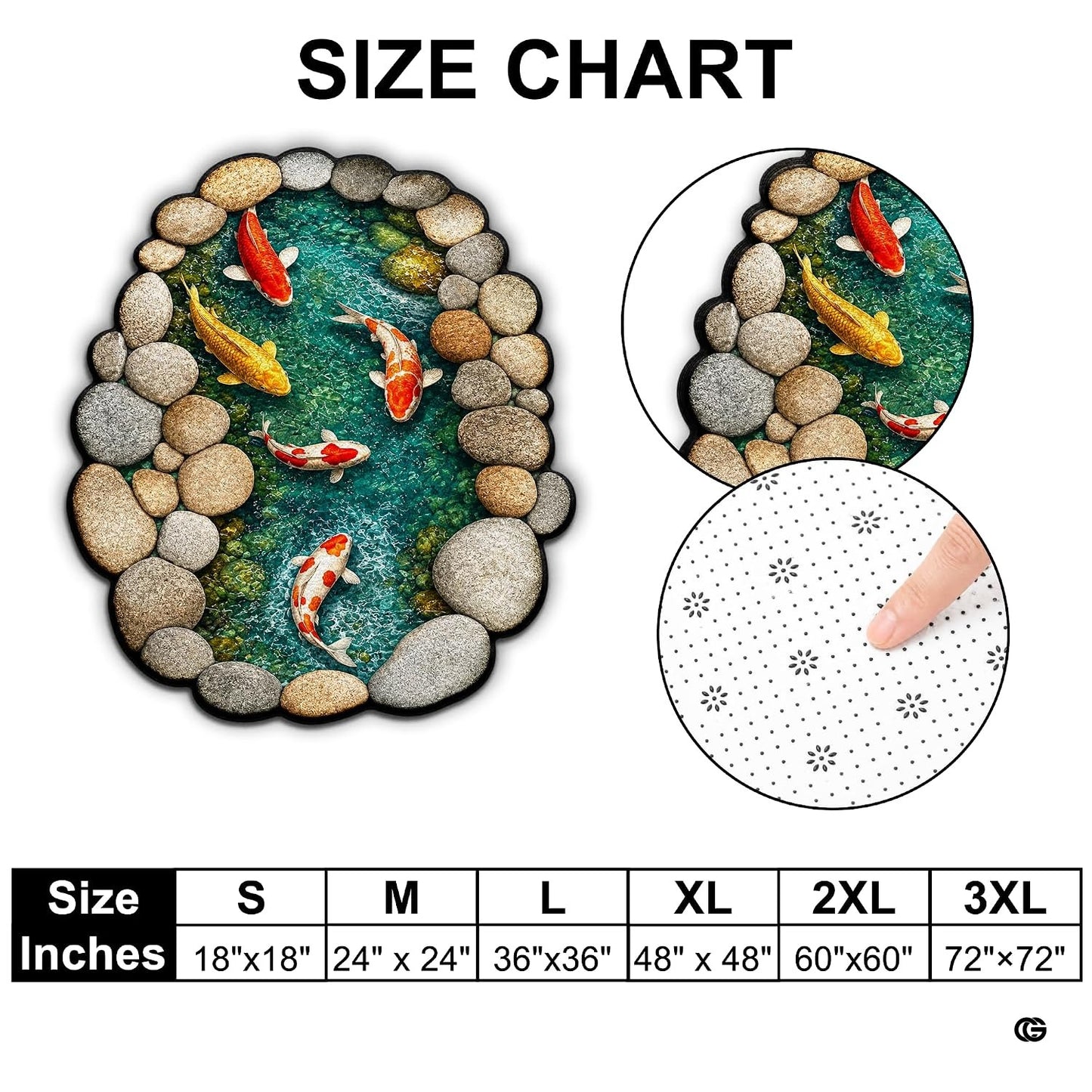 Custom Japanese Koi Fish Shaped Area Rug, Personalized 3D Optical Illusion Koi Pond Lotus Non Slip Washable Shaped Floor Mat, Fish Pond Rugs for Bedroom Living Room Decor (1, D4)