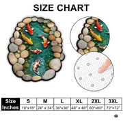 Custom Japanese Koi Fish Shaped Area Rug, Personalized 3D Optical Illusion Koi Pond Lotus Non Slip Washable Shaped Floor Mat, Fish Pond Rugs for Bedroom Living Room Decor (1, D4)