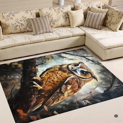 Dimension chart displaying size options for horned owl area rug. - thumbnail image 2 of 8