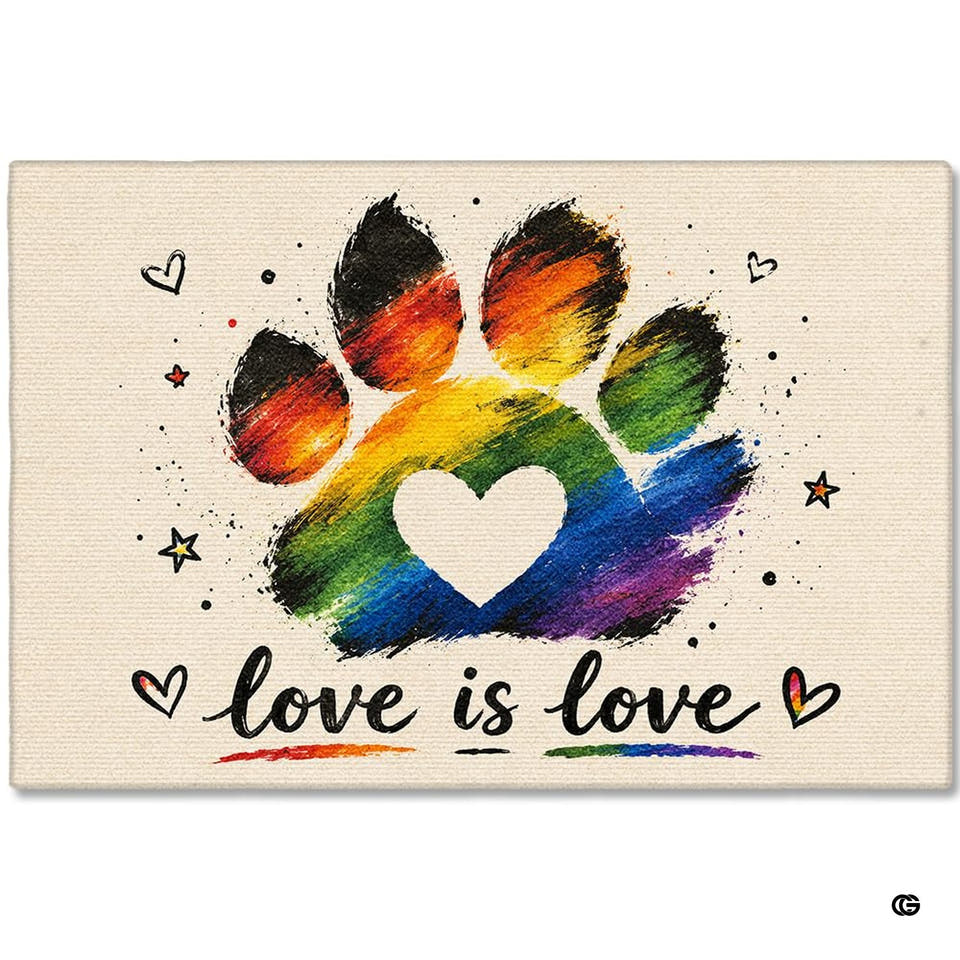 Personalized Pride Rainbow Doormat, LGBTQ Welcome Mat, Inclusive Front Porch Decor, Colorful Entryway Rug, Indoor Outdoor Floor Mat (Paw Theme)