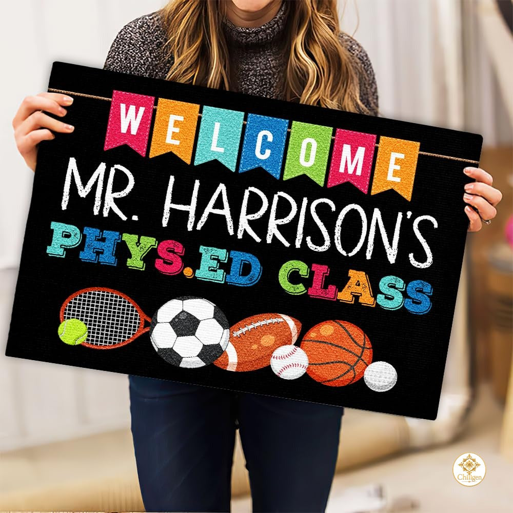 Custom Teacher Welcome Doormat for Classroom and School Gym
