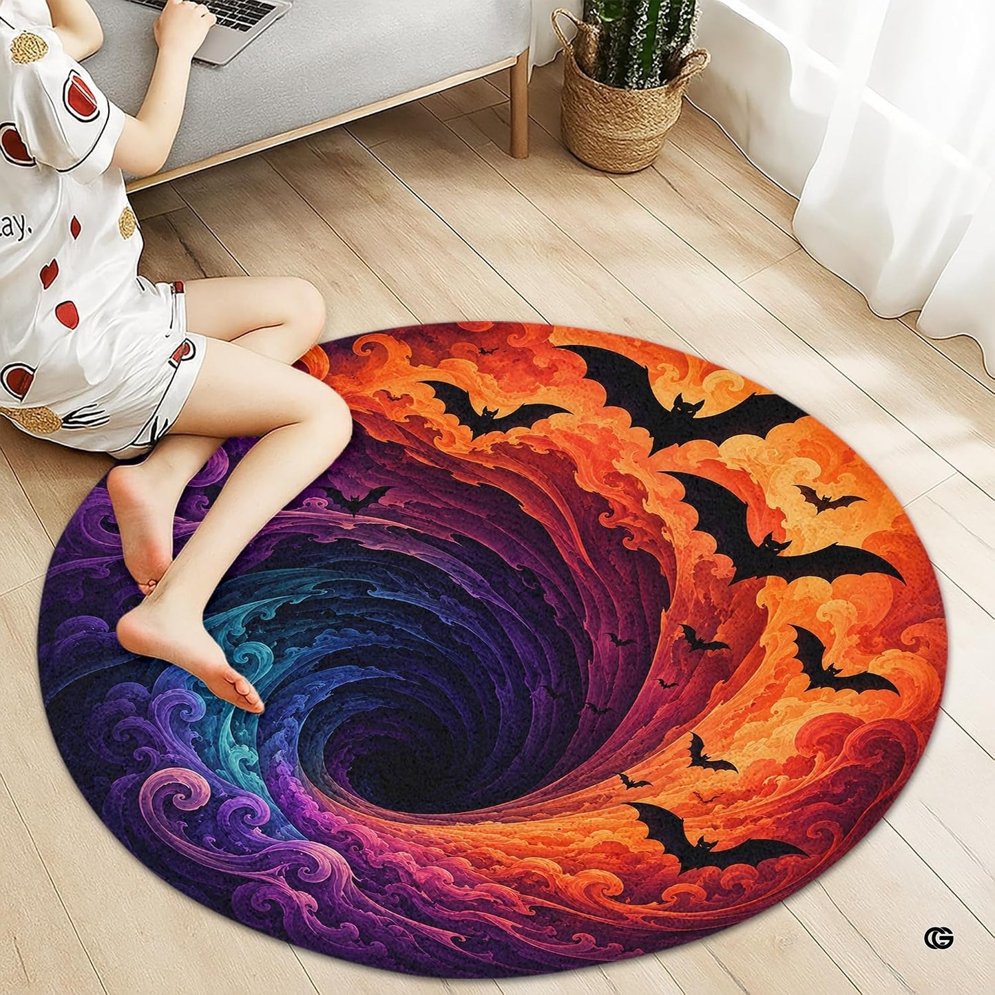 Custom Halloween 3D Optical Illusion Round Rug Skeleton Horror Area Rug (1, #9)