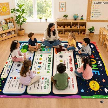 Personalized Teachers Classroom Rug, Custom Teacher Name Classroom Rules Area Rug, Feeling Chart Calming Corner Mat, Kindergarten Educational Back to School Class Decor (D1)