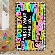 Room view highlighting the whimsical gnome and pastel school motif area rug as an artistic focal piece. - thumbnail image 8 of 8