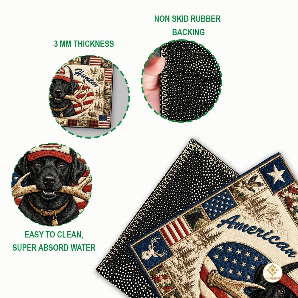 Personalized Family Name Doormat with Patriotic Hunting Art