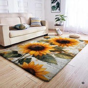 Anti-slip dot backing and hemmed edge stitching on botanical sunflower rug - thumbnail image 4 of 7