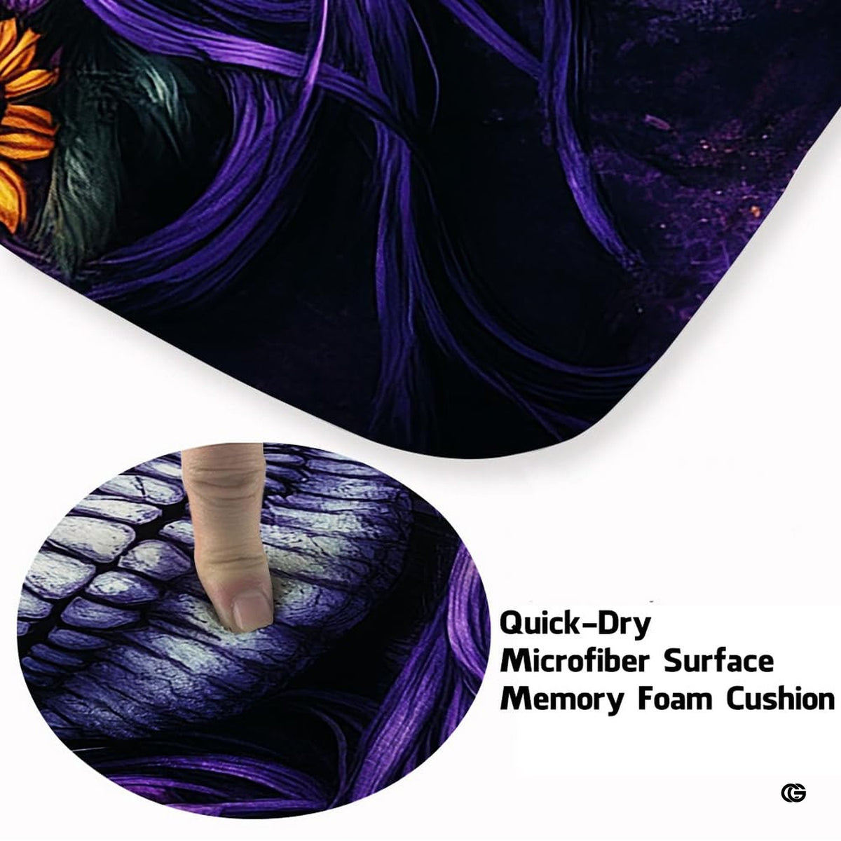 Close up texture detail of gothic skull area rug soft pile surface and hemmed edges. - image 3 of 7
