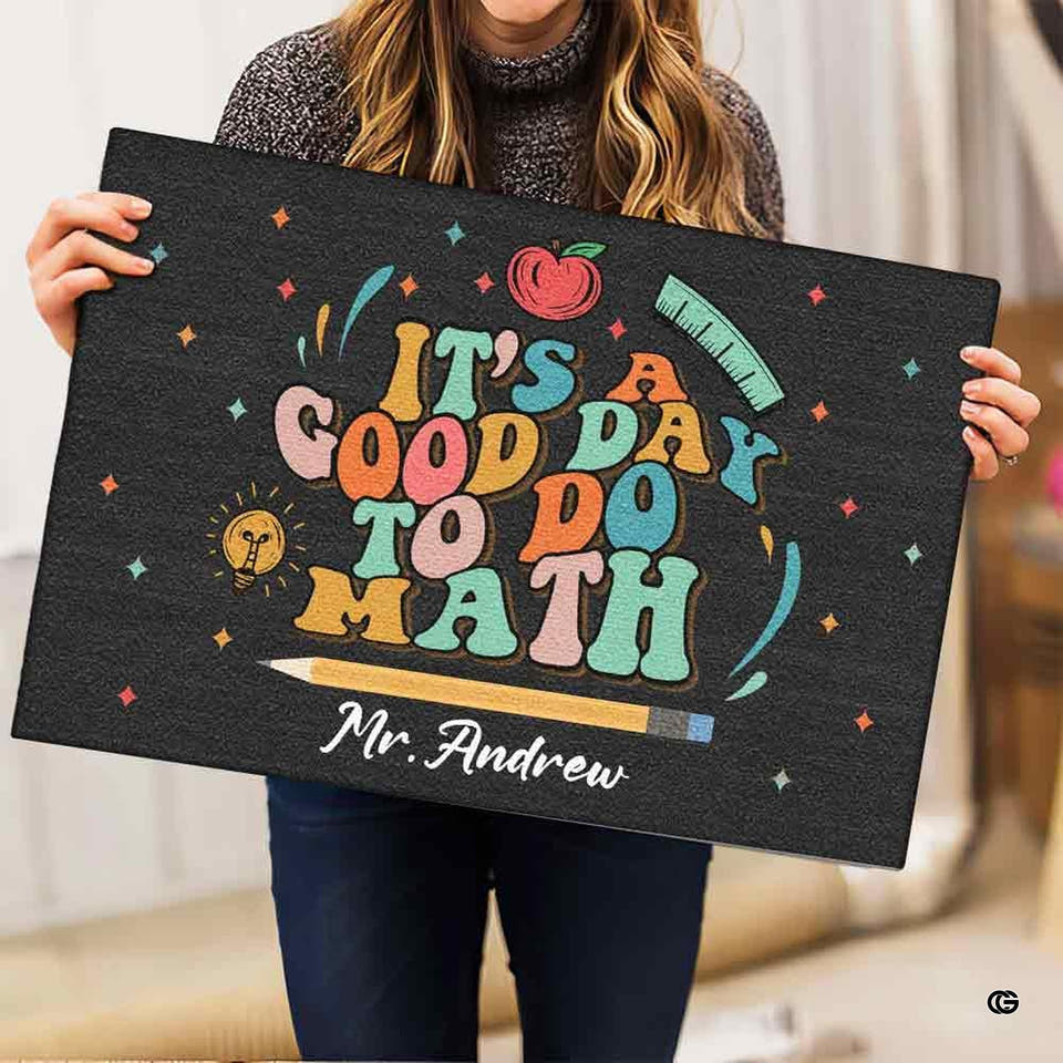 Personalized Teacher Welcome Door Mat with Name, Composition Notebook Style, Perfect Classroom Decor & Back to School Gift for Teachers (Math Class)