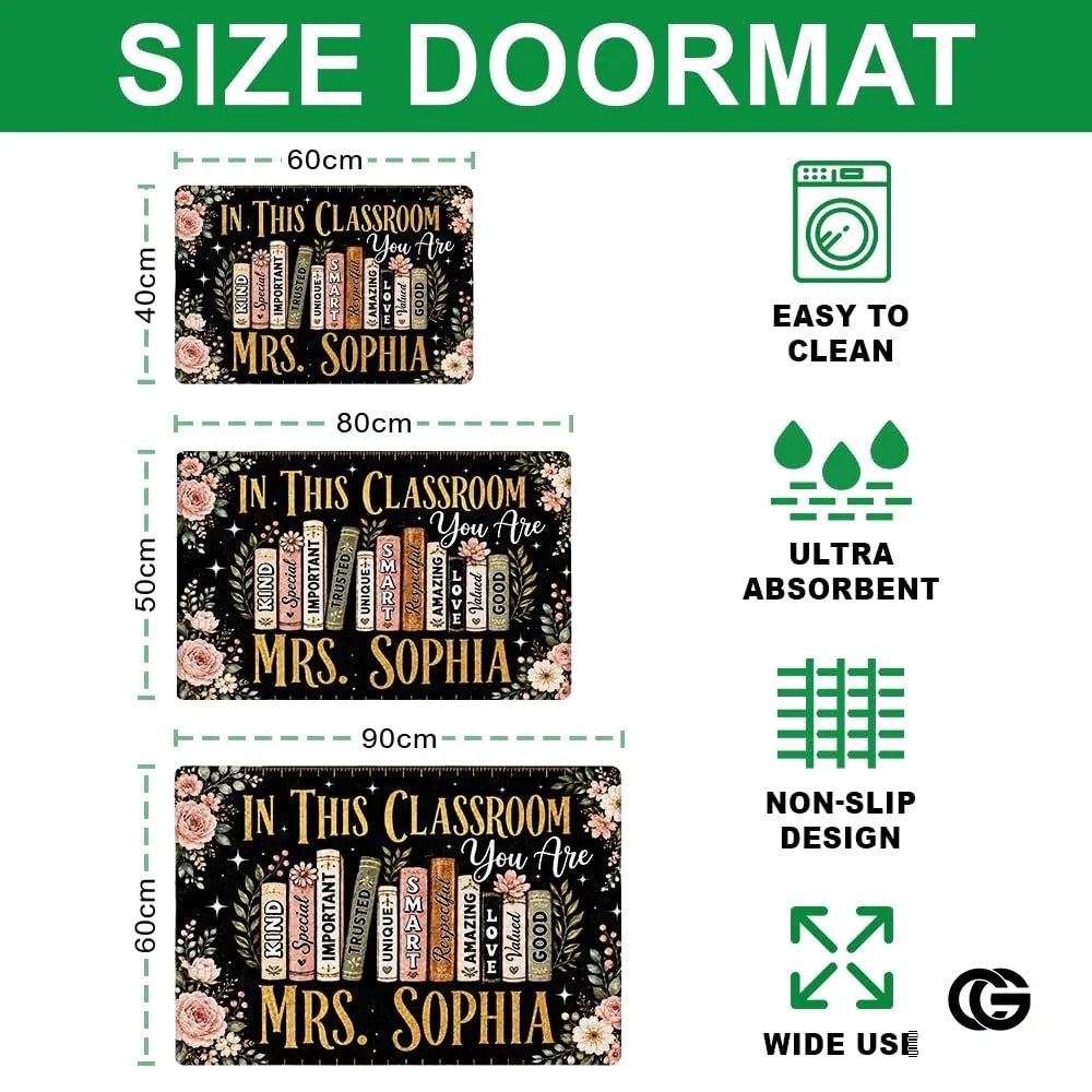 Personalized Welcome Doormat with Teacher Name and Notebook Art - Class-18