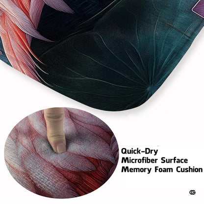 Soft low-pile microfiber fabric and foam cushioning detail of pink flamingo lotus floor rug - thumbnail image 3 of 7