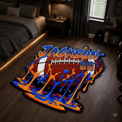 Personalized Football Shaped Rug, Non-Slip Washable Sport Carpet (A02)