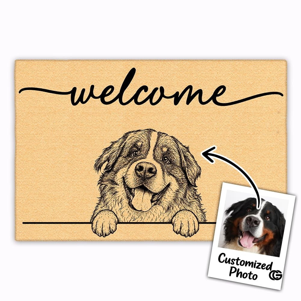 Personalized Pet Dog Welcome Door Mat with Photo and Name (A02)