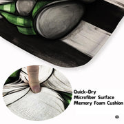 Soft low-pile microfiber fabric and foam cushioning detail of Irish gnome rug - thumbnail image 3 of 8