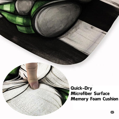 Soft low-pile microfiber fabric and foam cushioning detail of Irish gnome rug - thumbnail image 3 of 8