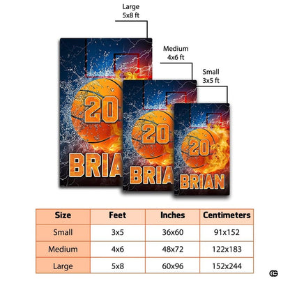 Dimensions and sizing options chart for fire and ice basketball living room area rug - thumbnail image 2 of 7