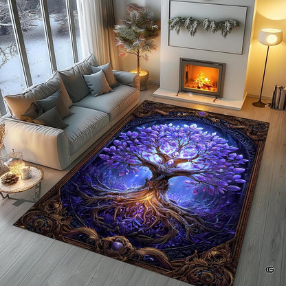 Overhead floor layout view of the amethyst crystal Celtic Tree of Life area rug - thumbnail image 7 of 8