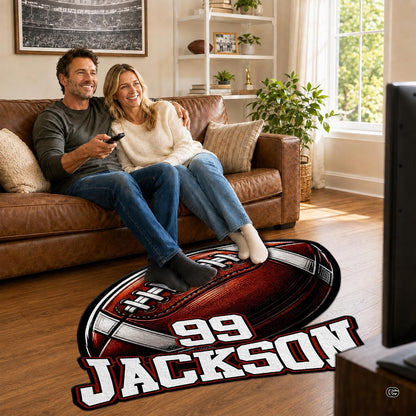 Personalized Football Shaped Rug, Non-Slip Washable Sport Carpet (A04)