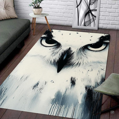 Soft low-pile microfiber surface texture on snowy owl wildlife rug - thumbnail image 3 of 8