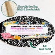 Side perspective showing artistic desk accessories and stacked journal artwork across the floor rug design. - thumbnail image 6 of 7