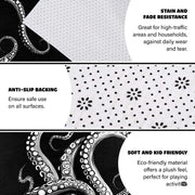 Dimension chart displaying size options for monochrome octopus area rug. - thumbnail image 2 of 7