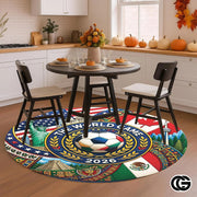 Custom Soccer 2026 Round Rug with Trophy and Flag Design