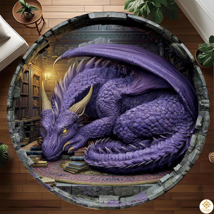 Personalized Dragon Round Rug for Library and Bedroom