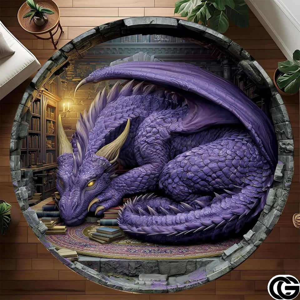 Personalized Dragon Round Rug for Library and Bedroom