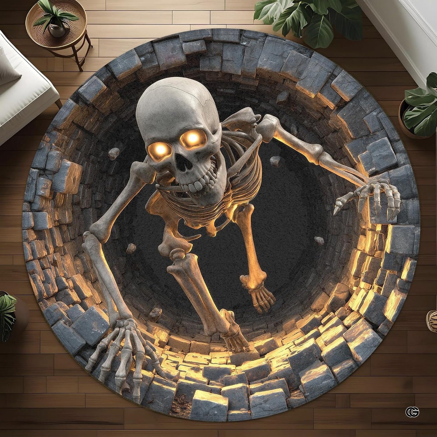 Custom Halloween 3D Optical Illusion Round Rug Skeleton Horror Area Rug (1, #5)