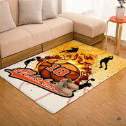 Flaming basketball area rug placed alongside contemporary living room furniture. - thumbnail image 7 of 7