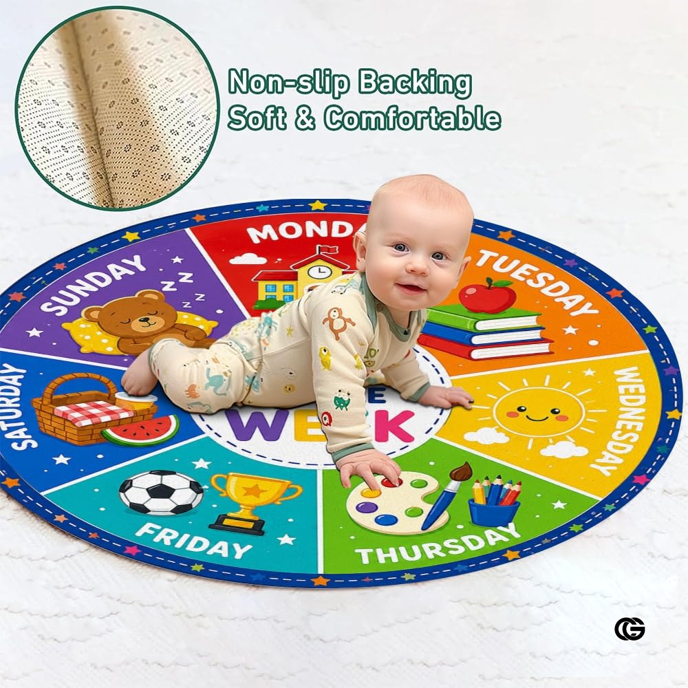 Wheel of Feelings and Emotions Round Rug, Educational Mental Health Rug for Classroom, Educational Animal Shape School Mat, Back to School Gift (Days of Week)