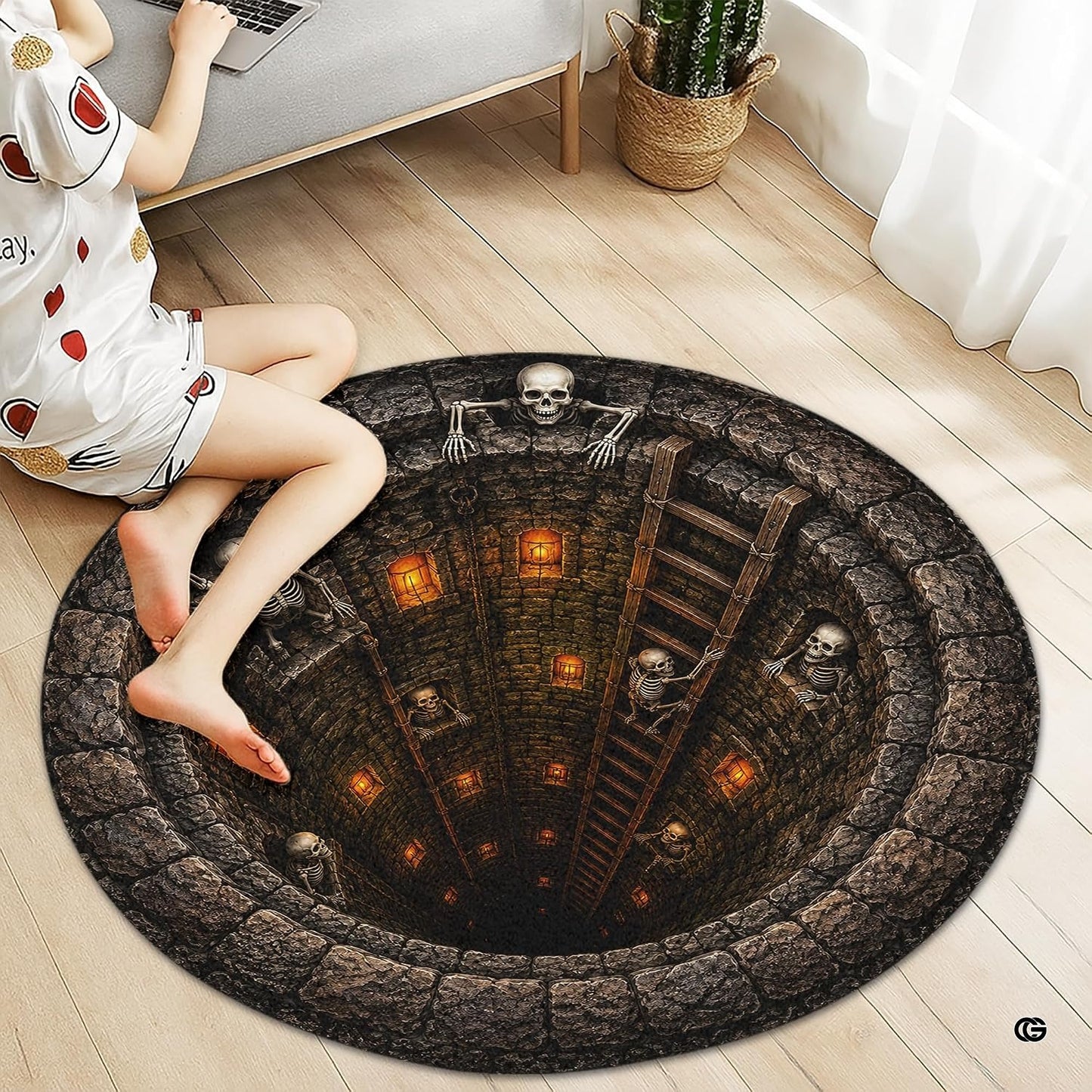 Custom Halloween 3D Optical Illusion Round Rug Skeleton Horror Area Rug (1, #13)