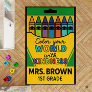 Top down visual of crayon box classroom area rug displaying emerald green and yellow layout. - thumbnail image 2 of 7