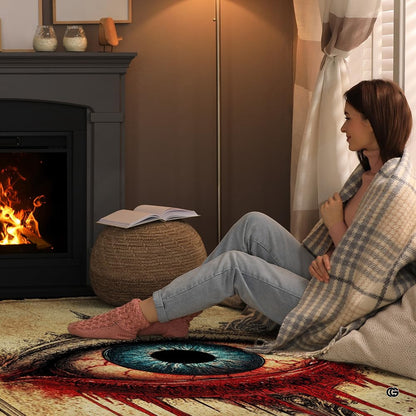 Gothic occult area rug anchoring moody bedroom setting with dark walls and esoteric design accents. - thumbnail image 7 of 7