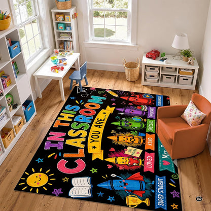 Personalized Teacher Classroom Rug, Custom Back to School Welcome Mat with Name, Kindergarten Preschool Elementary Decor, Composition Notebook Carpet (A13)