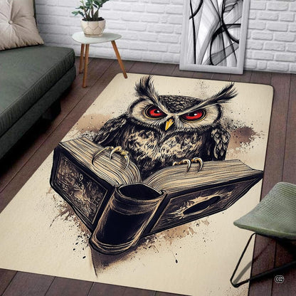 Soft low-pile microfiber surface texture on scholar owl book lover rug - thumbnail image 3 of 8