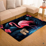 Bright interior decor setup featuring the nocturnal tropical pink flamingo floor carpet - thumbnail image 6 of 7