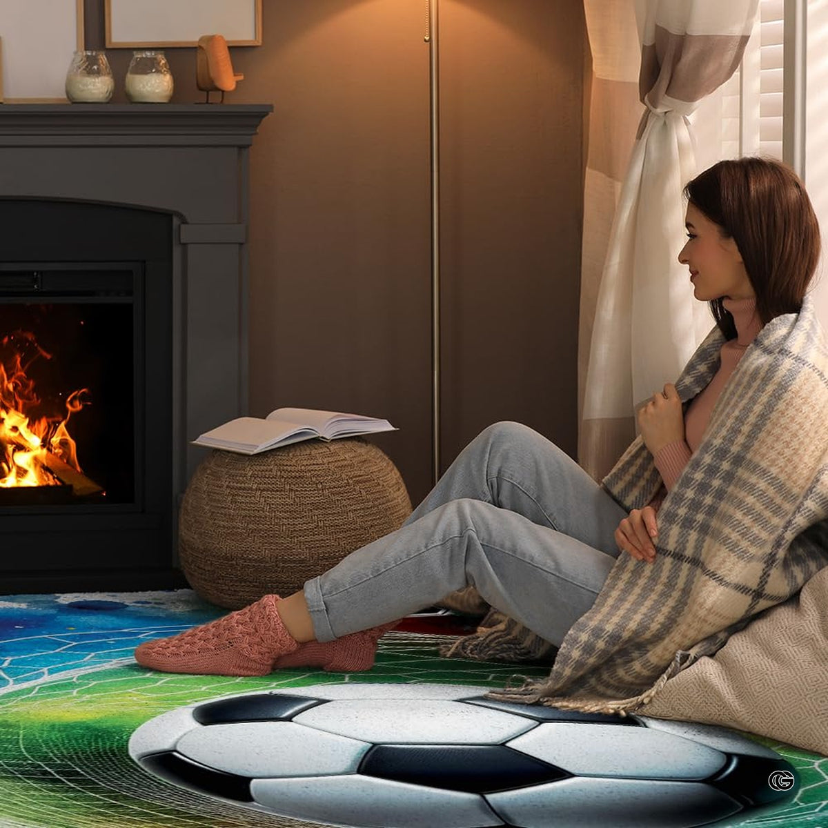 Room setting featuring soccer goal area rug for kids sports theme inspiration - image 8 of 8