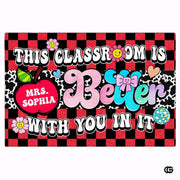 Personalized Welcome Doormat with Teacher Name and Notebook Pattern
