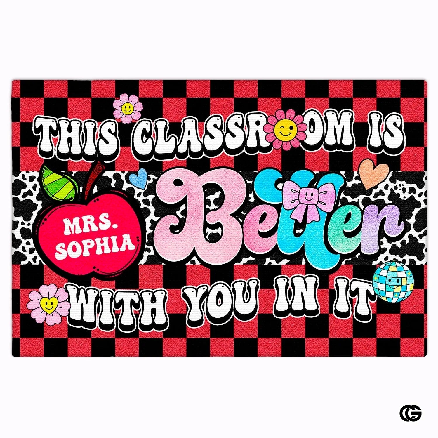 Personalized Welcome Doormat with Teacher Name and Notebook Pattern