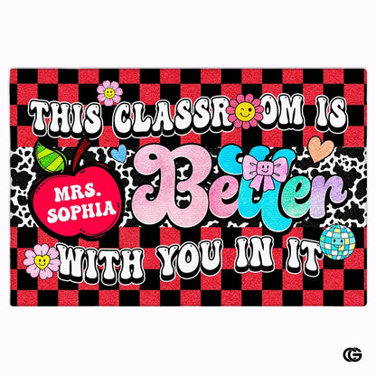 Personalized Welcome Doormat with Teacher Name and Notebook Pattern