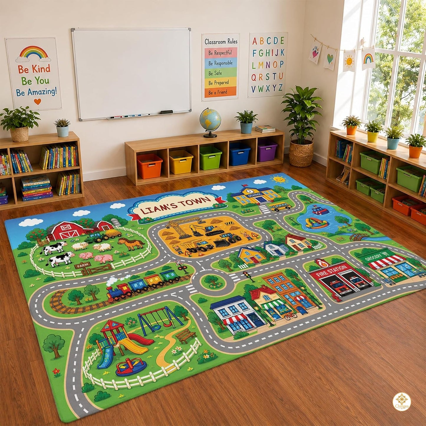 Custom Road Map Welcom Mat for Kids Room and Playroom - Map 9