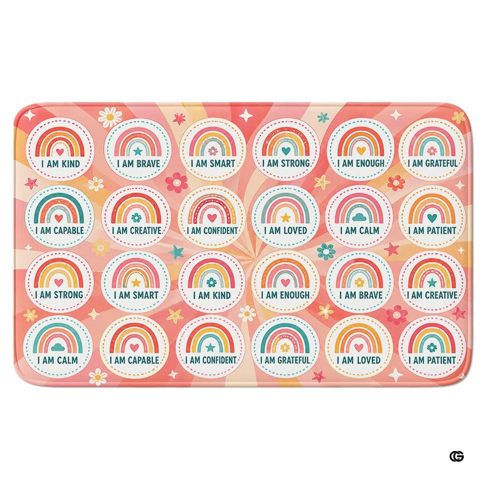 Boho Rainbow Affirmations Classroom Area Rug